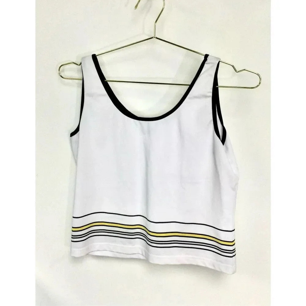 Lilly's of Beverly Hills Women's White Stripes Sleeveless‎ Crop Tank Top Medium